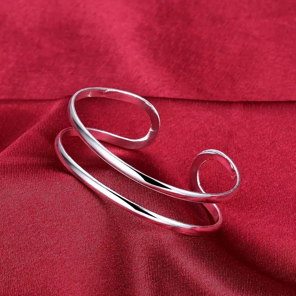 UNISEX DOUBLE LINE BANGLE 925 STERLING SILVER - Picture 6 of 8